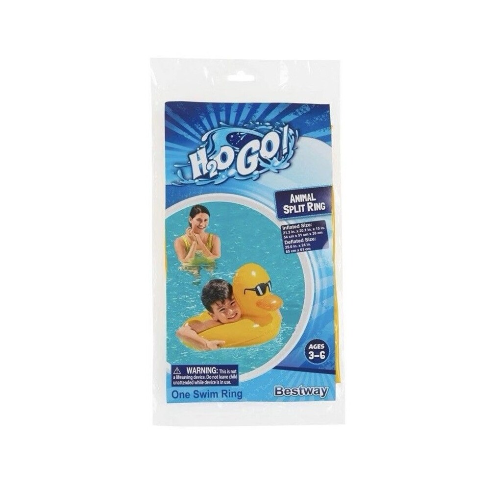 H2O GO! Animal Split Ring Swim Float Ages 3-6 Inflated Size 21.3"x20.1"x15" Duck